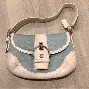 Coach White Leather Blue Fabric Satchel